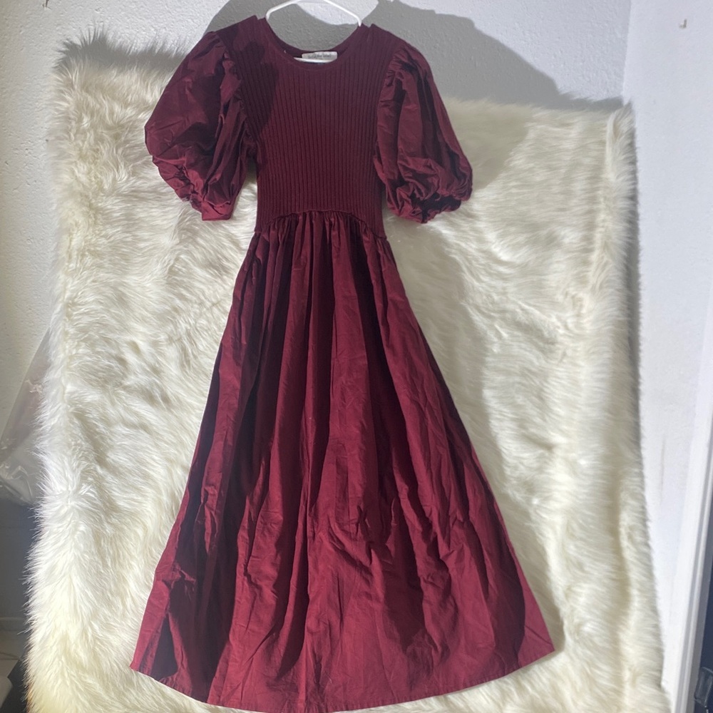 Chic Burgundy Formal Dress with Puff Sleeves